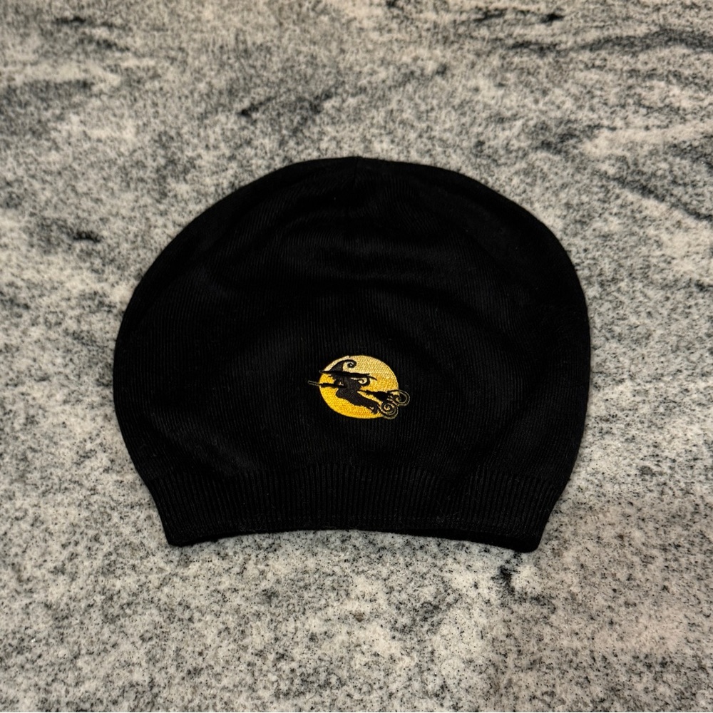 Price Firm New Custom Designed Black Slouchy Beanie w/ Witch on Broomstick.